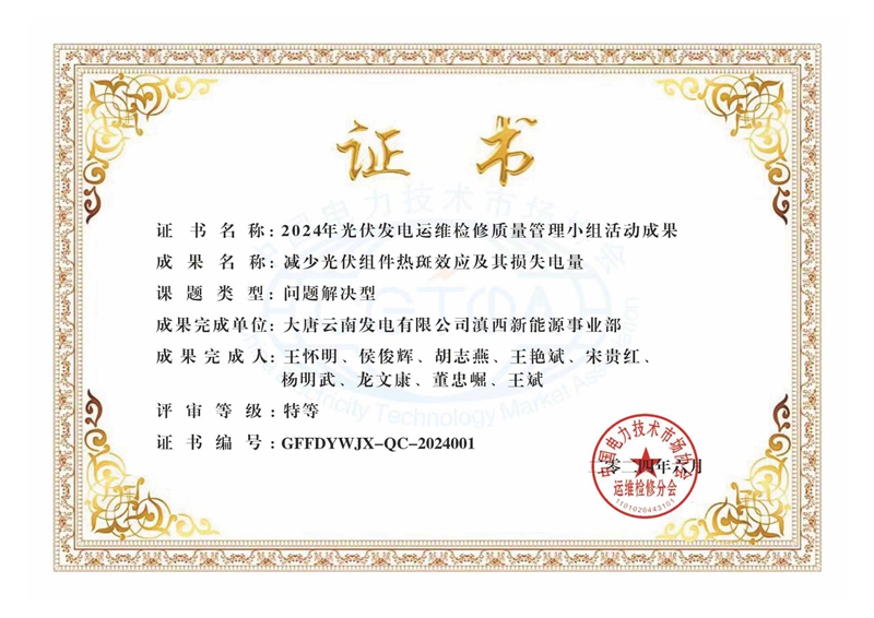 1《减少光伏组件热斑效应及其损失电量》获得中国电力技术市场协会特等奖_副本.jpg